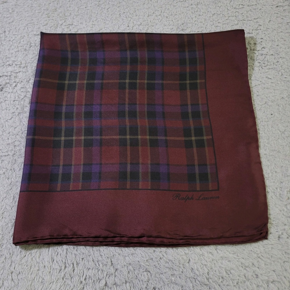 Ralph Lauren Purple Label Square Scarf Plaid Silk Red Burgundy